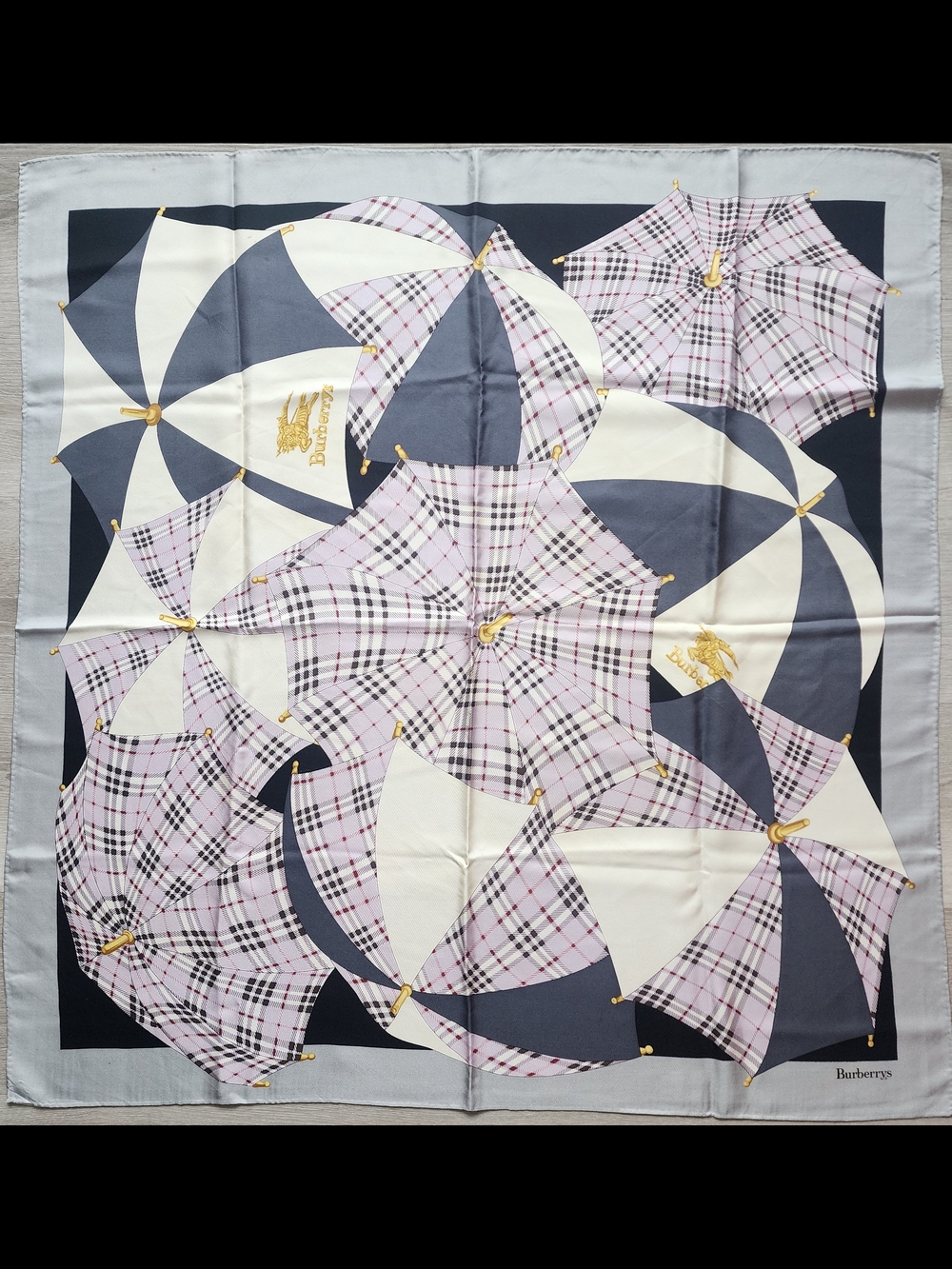 Auth Burberry Nova Check Umbrella Print Silk Scarf